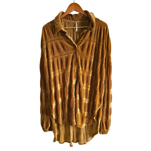 Free People My Best Top Womens Large Velvet  Oversized Button Down Spiced Ginger - Picture 1 of 9